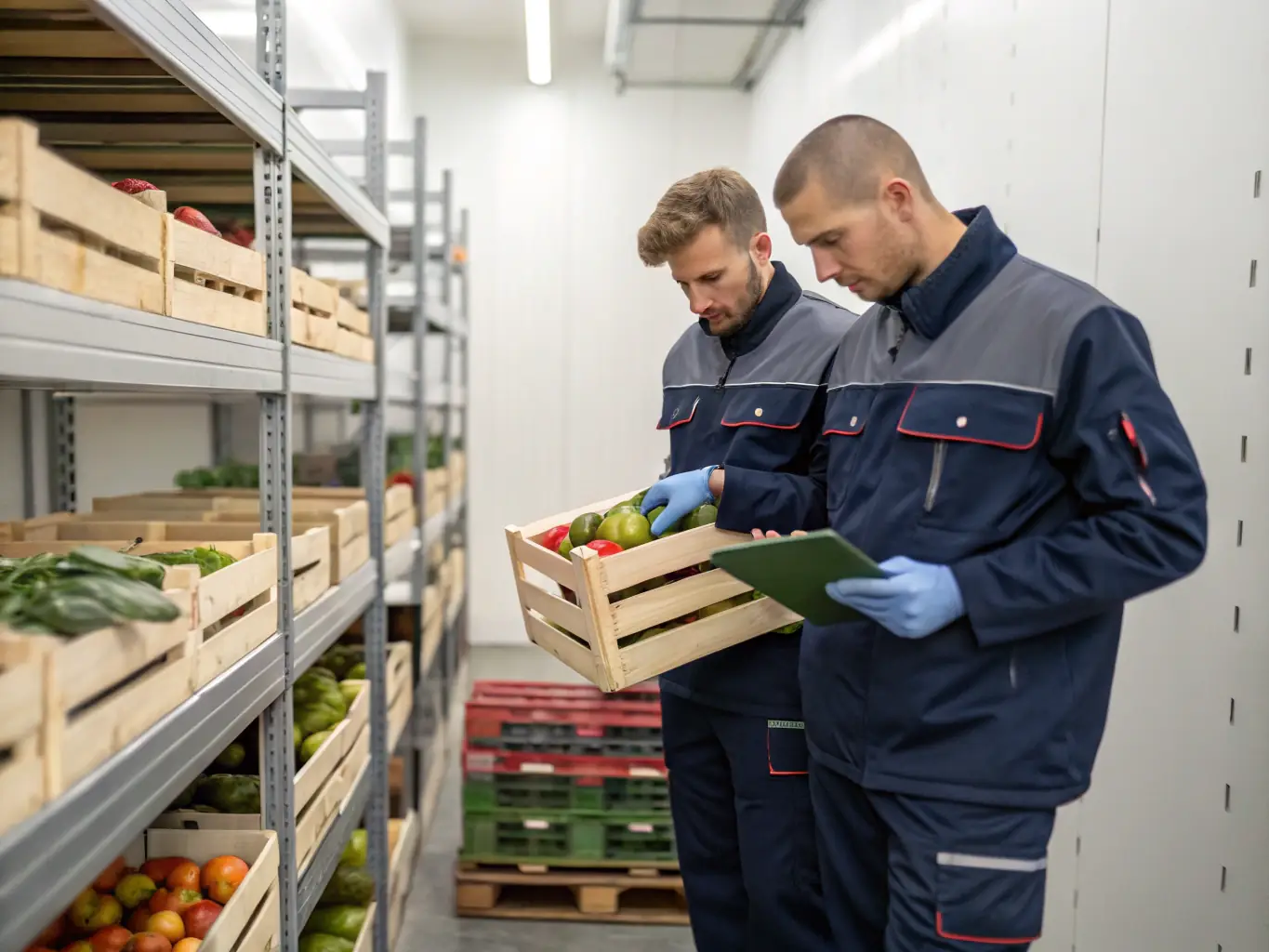A temperature-controlled container being loaded with fresh produce, highlighting Agrux's commitment to food safety and quality.